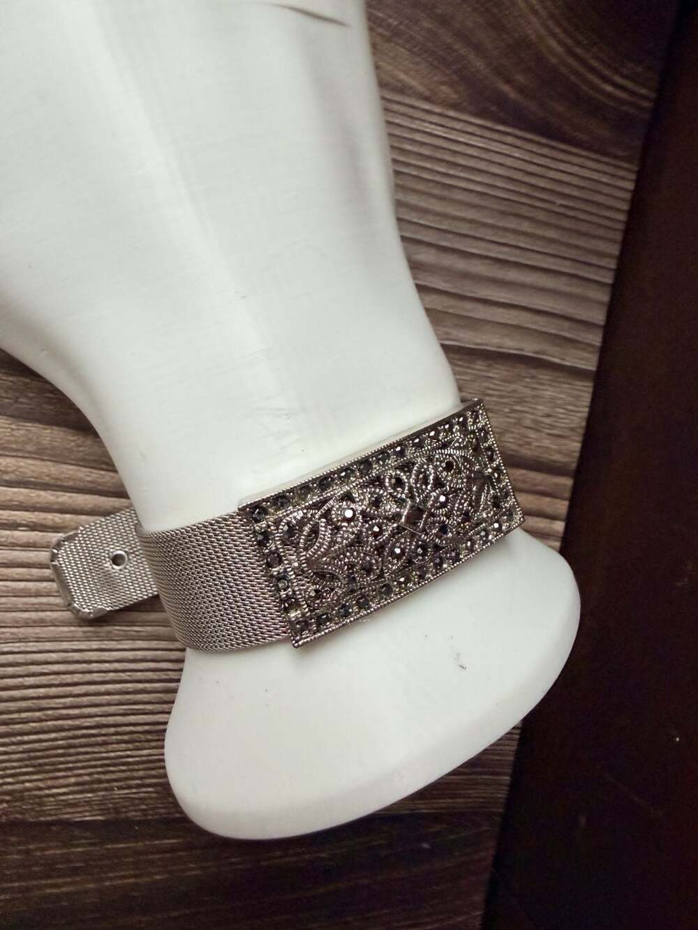 Marcasite Silver Tone Bracelet Art Deco Style - Picture 5 of 5